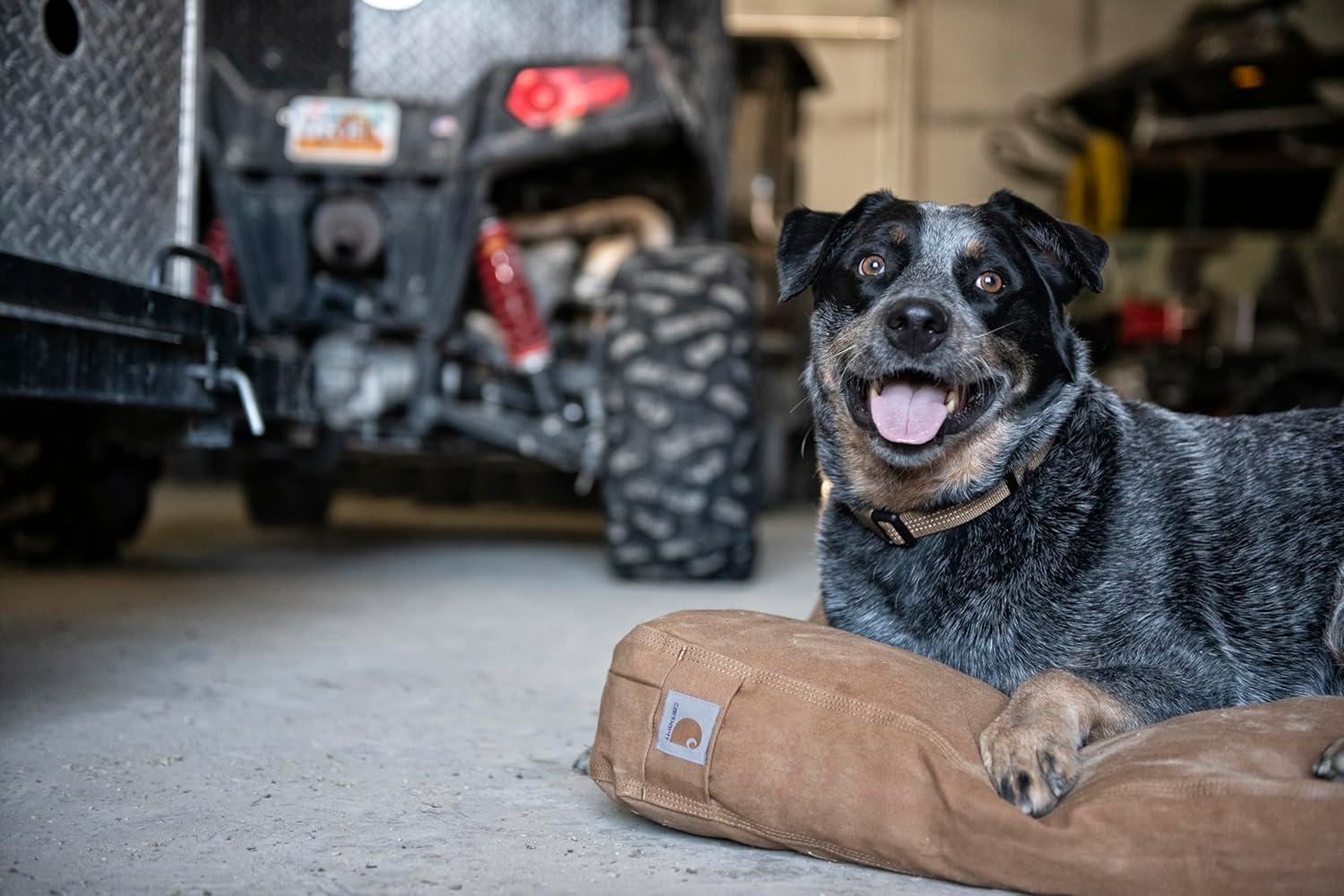 imageCarhartt Durable Canvas Pet Bed Water Resistant Firm Duck Dog Bed Carhartt Brown MediumDeep Wine