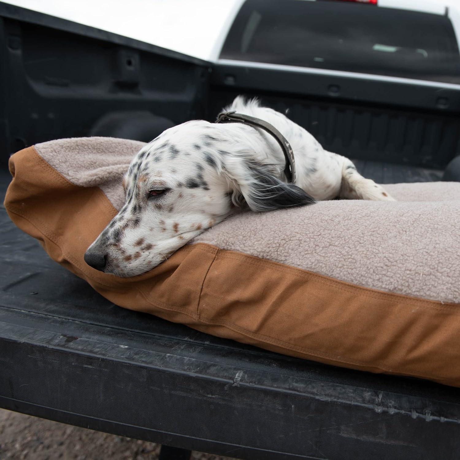 imageCarhartt Durable Canvas Pet Bed Water Resistant Firm Duck Dog Bed Carhartt Brown MediumDeep Wine Sherpa Top