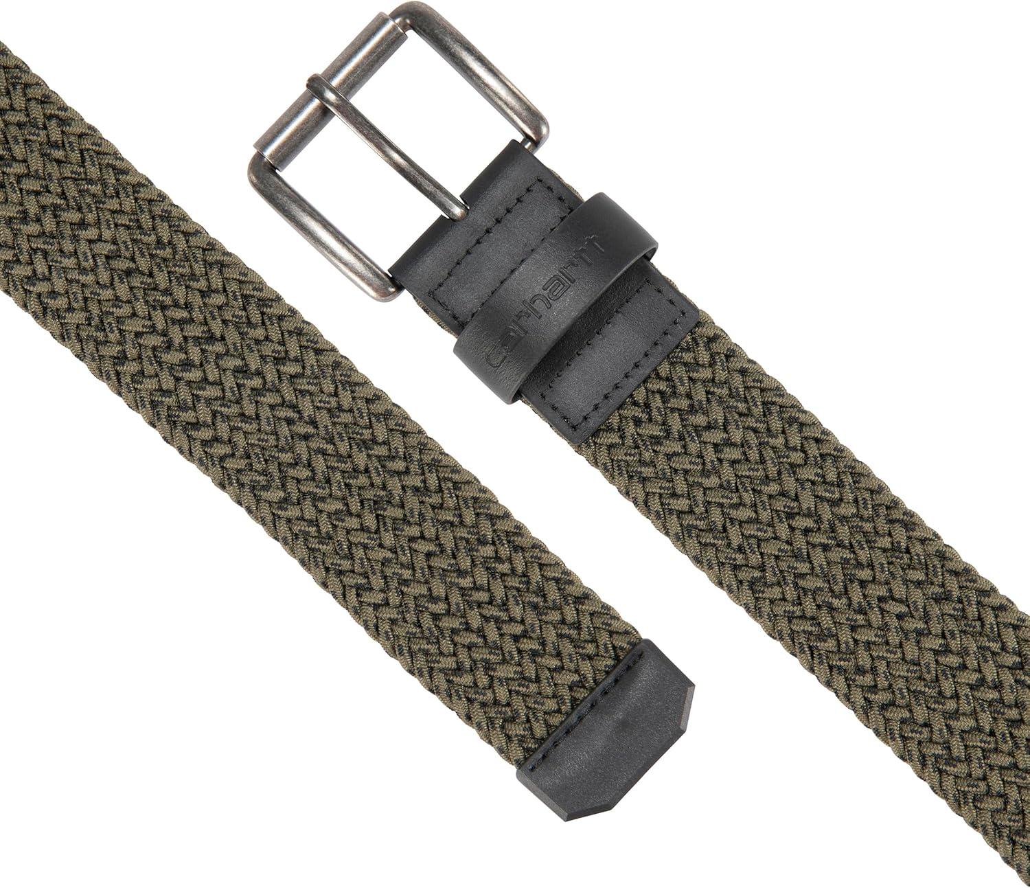 imageCarhartt Mens Casual Belts WHeavy Duty Flexible Stitching Available in Multiple Styles Colors ampamp SizesRugged Flex Nylon Cord Braided Army Green