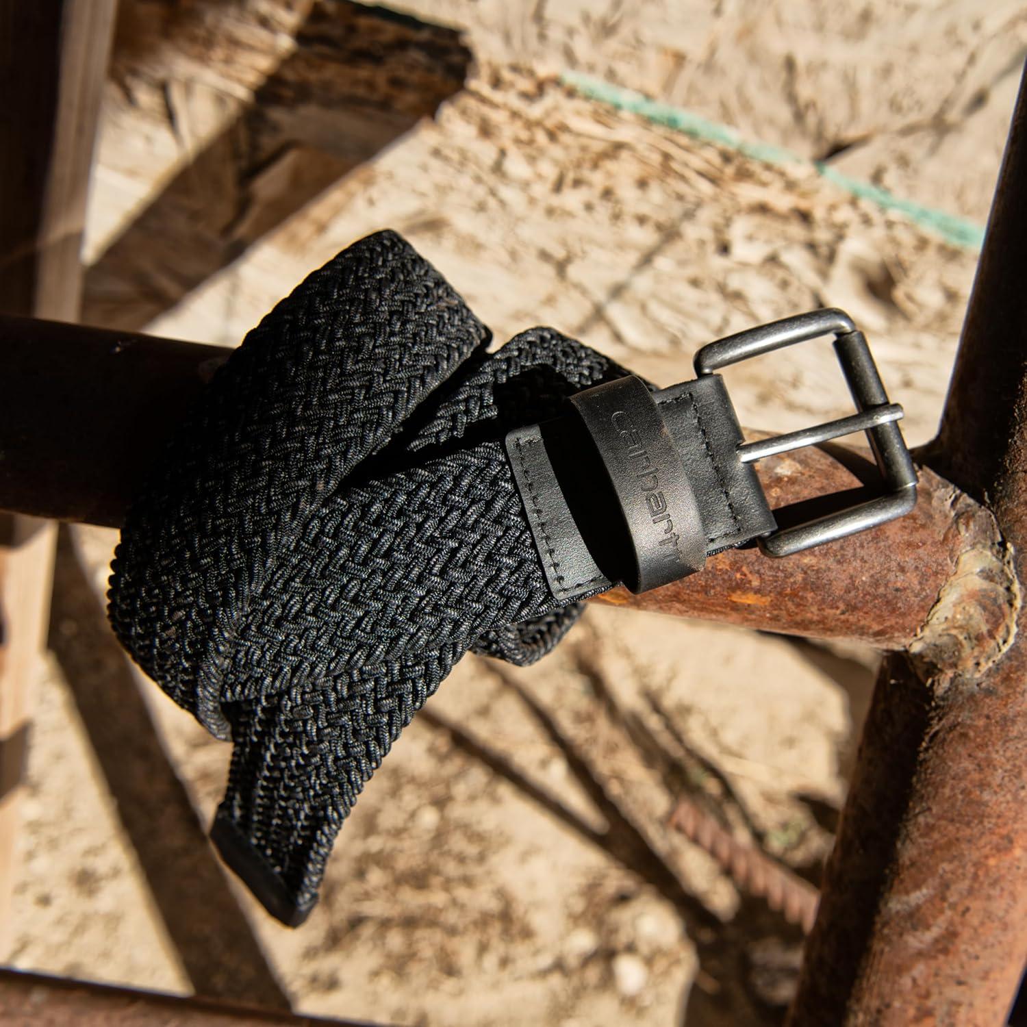 imageCarhartt Mens Casual Belts WHeavy Duty Flexible Stitching Available in Multiple Styles Colors ampamp SizesRugged Flex Nylon Cord Braided Black