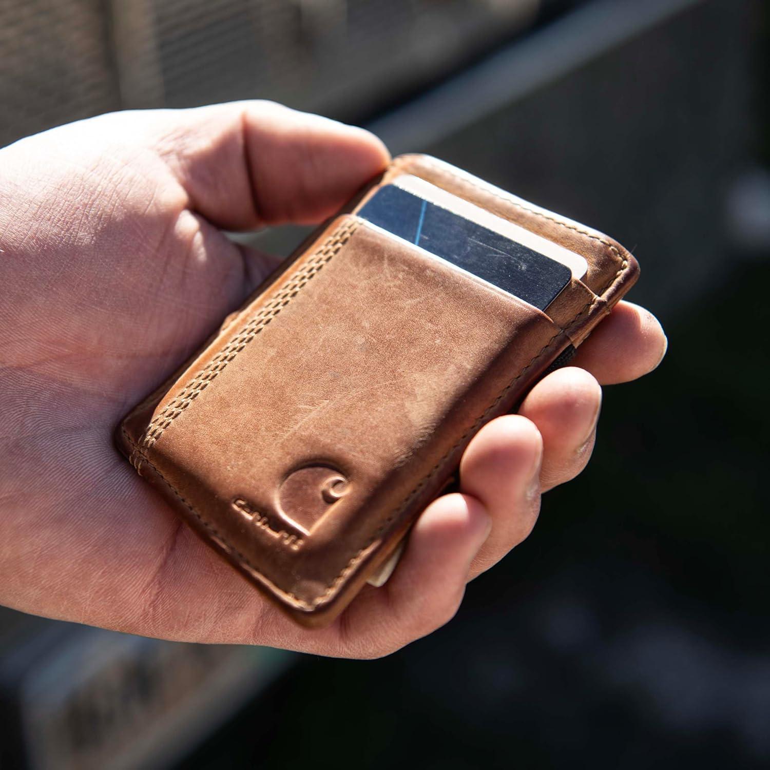 imageCarhartt Mens Casual Saddle Leather Wallets Available in Multiple Styles and ColorsBlack Front Pocket