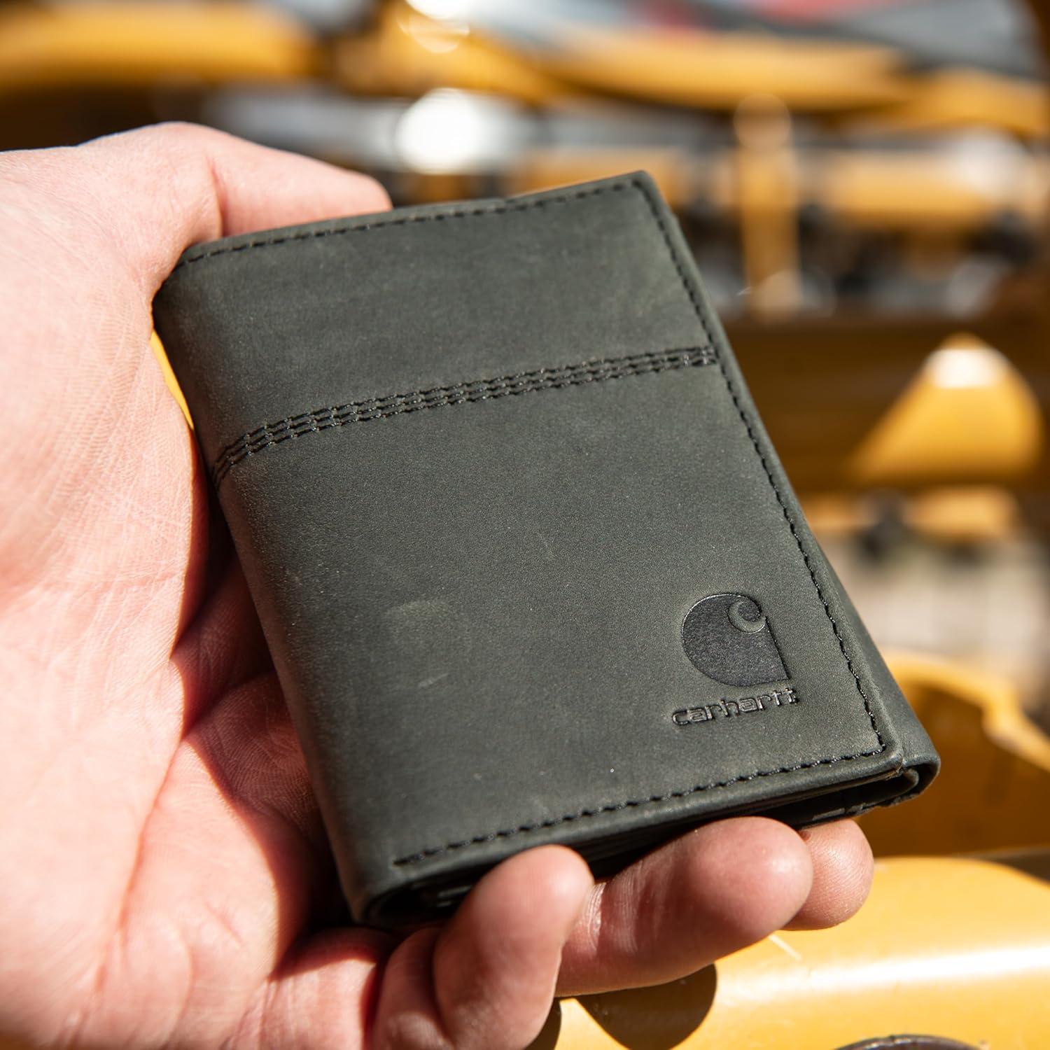 imageCarhartt Mens Casual Saddle Leather Wallets Available in Multiple Styles and ColorsBlack Trifold