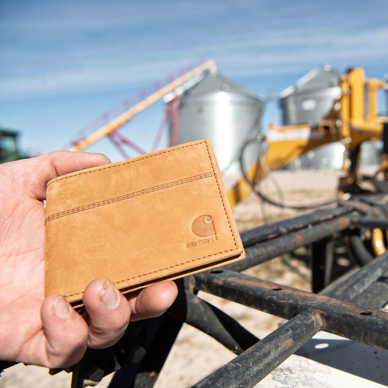 imageCarhartt Mens Casual Saddle Leather Wallets Available in Multiple Styles and ColorsCarhartt Brown Bifold