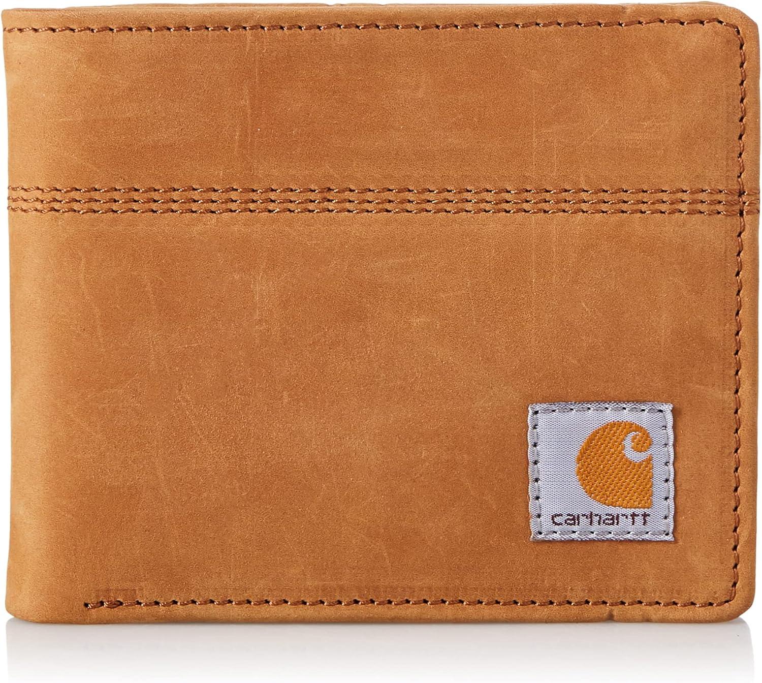 imageCarhartt Mens Casual Saddle Leather Wallets Available in Multiple Styles and ColorsCarhartt Brown Bifold