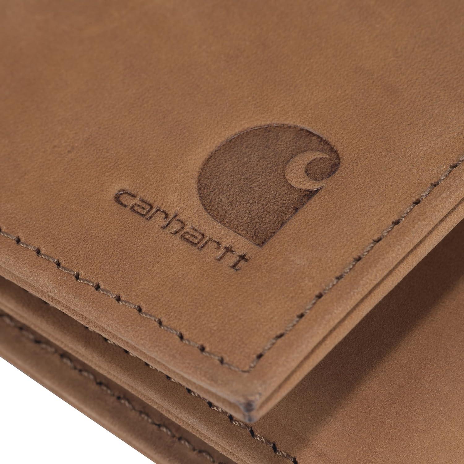 imageCarhartt Mens Casual Saddle Leather Wallets Available in Multiple Styles and ColorsCarhartt Brown Trifold