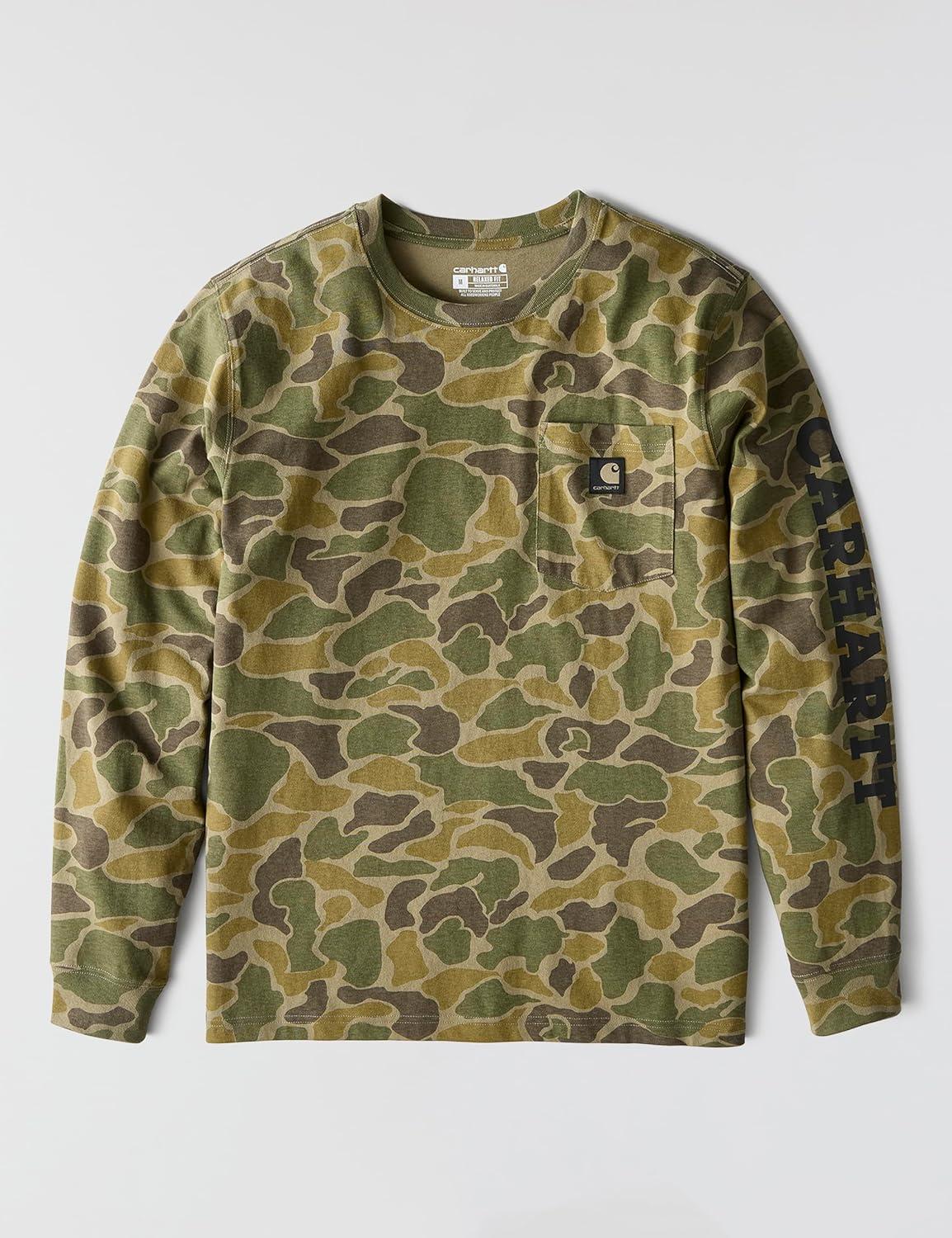 imageCarhartt Mens Relaxed Fit Heavyweight LongSleeve Pocket Camo Logo Graphic TShirtBurnt Olive Vintage Camo