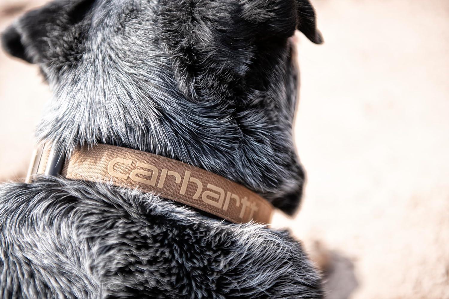 imageCarhartt Pet Fully Adjustable Webbing Collars for Dogs Reflective Stitching for Visibility Blanket Stripe LargeCarhartt Brown Nylon Canvas Webbing