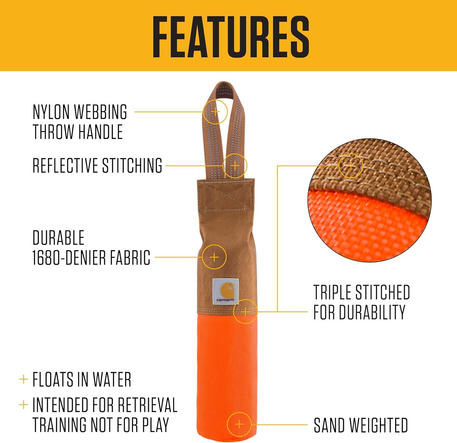 imageCarhartt Pet Training Tool Dog Retrieving Bumper Rugged Nylon Duck Canvas Training Bumper Designed for Retrieval Training Hunter OrangeHunter Orange