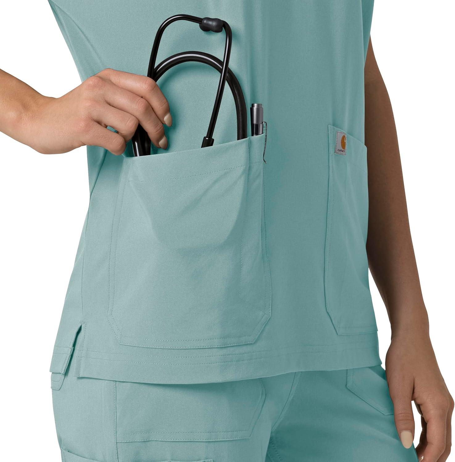 imageCarhartt Scrubs C13110 Womens Force CrossFlex Modern Fit Oversized VSummer Blue