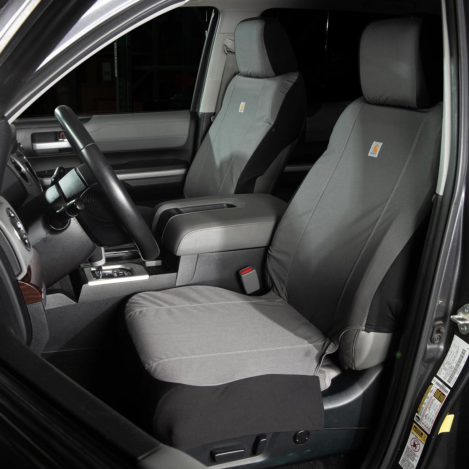 imageCarhartt Universal Nylon Duck Canvas Fitted Bucket Seat Cover Durable Seat Protection with Rain Defender Single BlackGravel