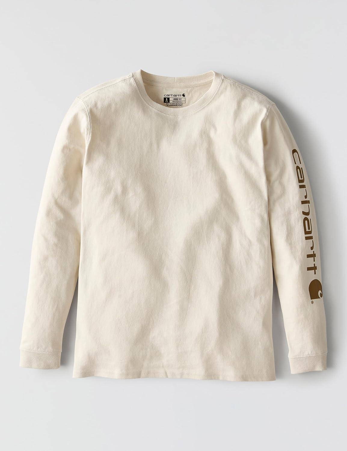 imageCarhartt Womens Loose Fit Heavyweight LongSleeve Logo Sleeve Graphic TShirtMaltCarhartt Brown