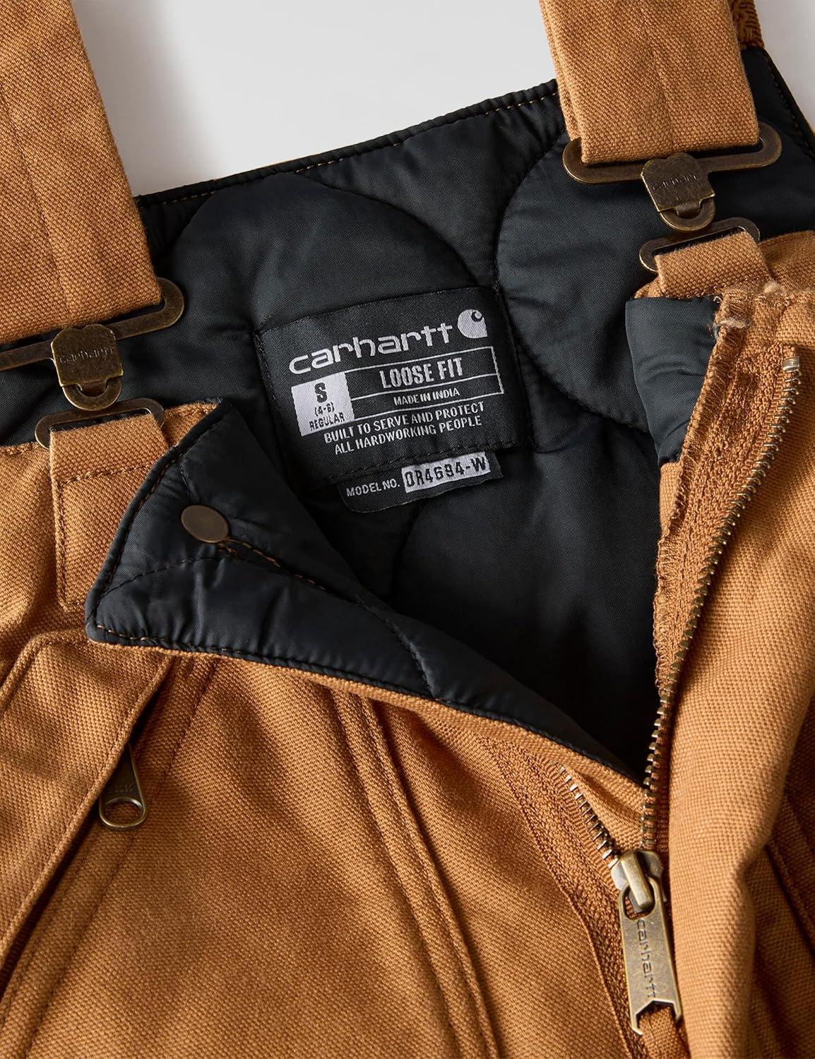 imageCarhartt Womens Loose Fit Washed Duck Insulated BiberallCarhartt Brown