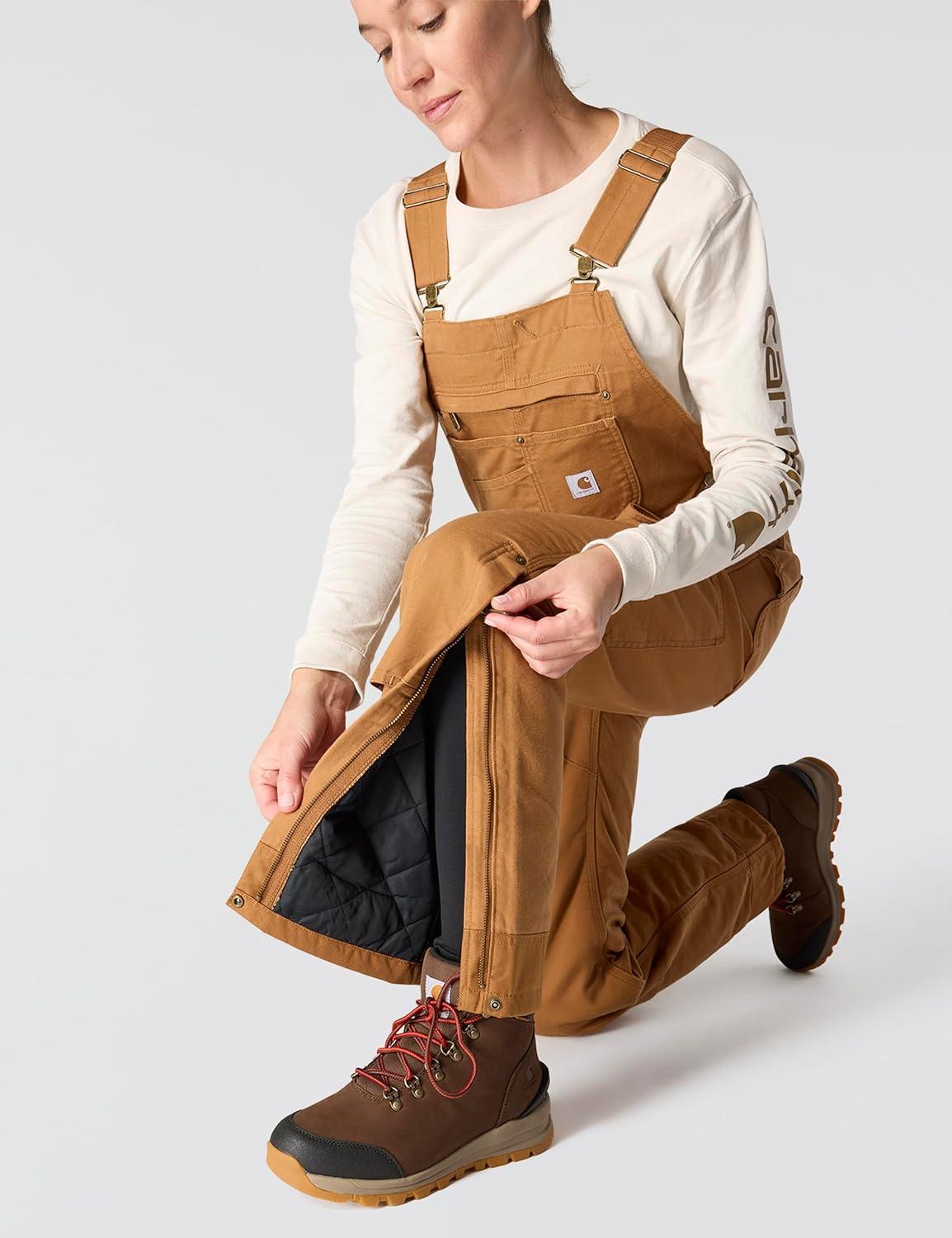 imageCarhartt Womens Relaxed Fit Washed Duck Insulated Bib OverallBrown