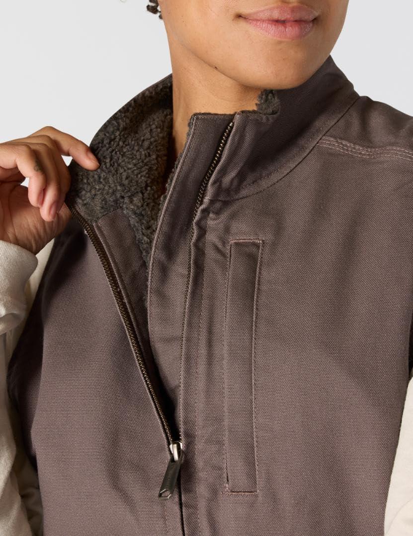imageCarhartt Womens Relaxed Fit Washed Duck SherpaLined MockNeck VestTaupe Gray