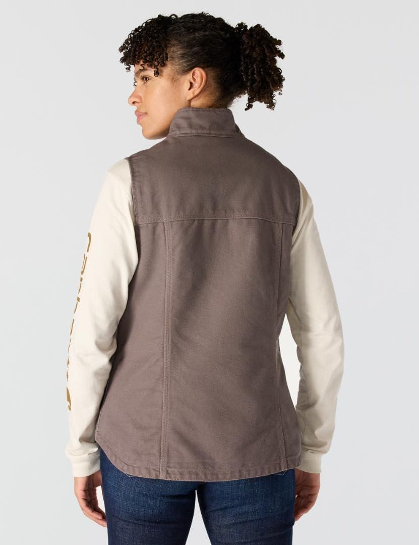 imageCarhartt Womens Relaxed Fit Washed Duck SherpaLined MockNeck VestTaupe Gray