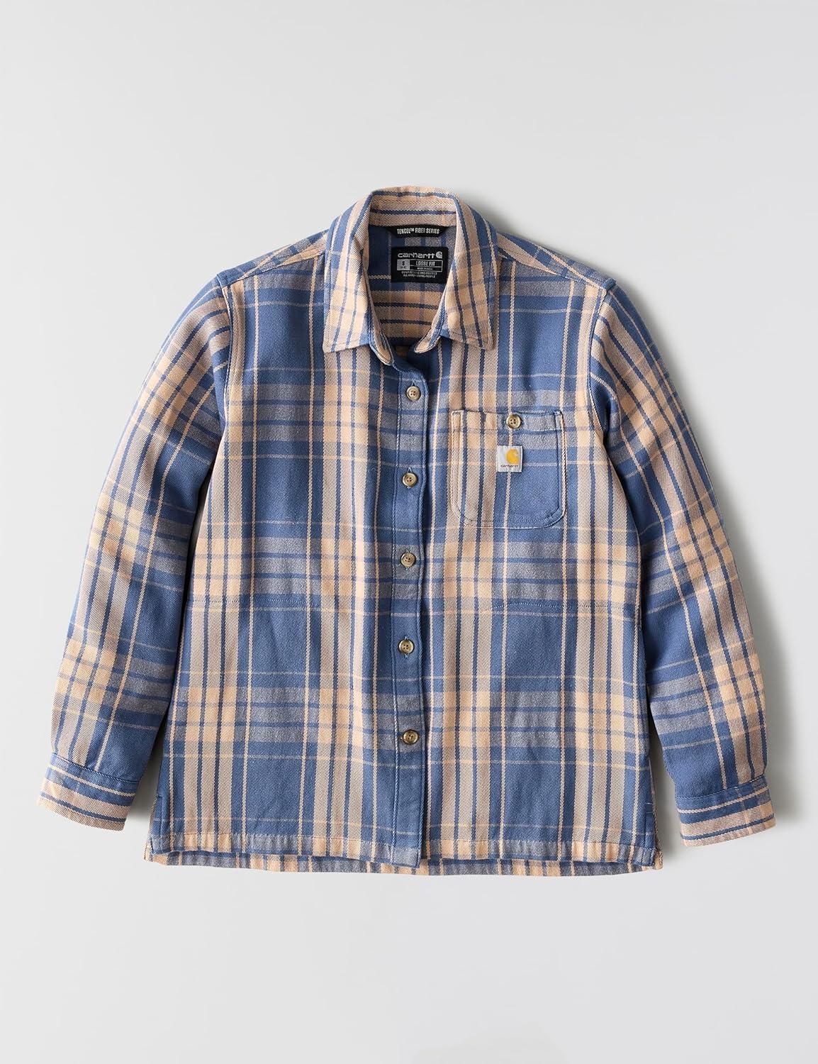 imageCarhartt Womens Tencel Fiber Series Loose Fit Twill Plaid ShirtFaded Navy