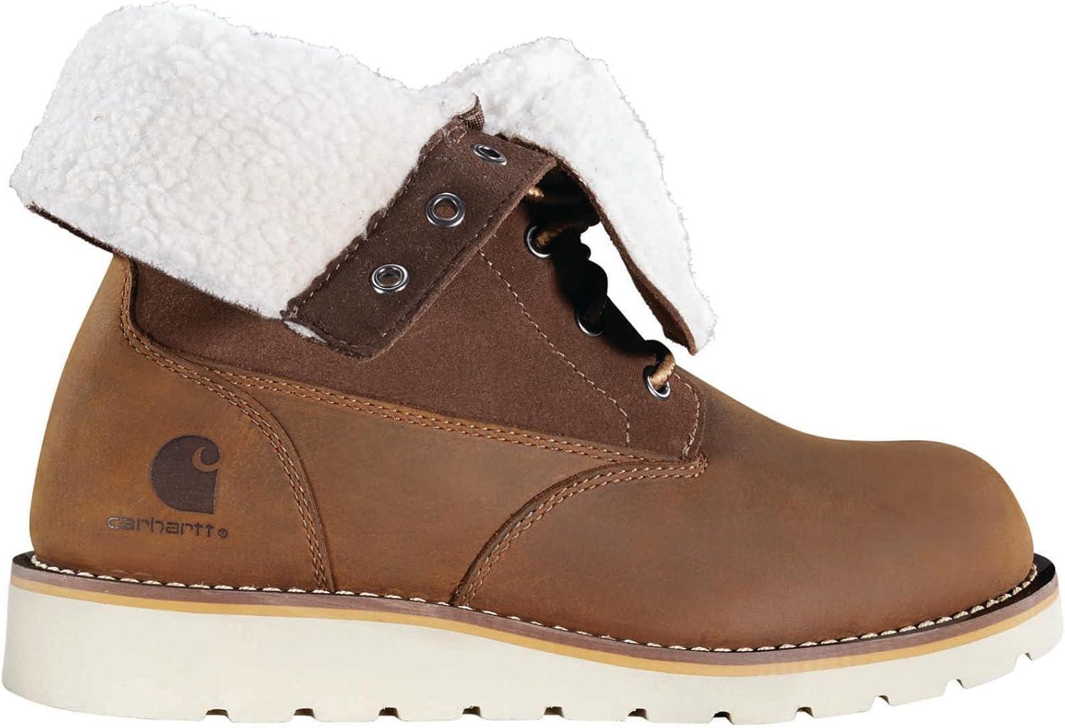 imageCarhartt Womens Waterproof Sherpa Lined Fold Down Winter Wedge BootBrown