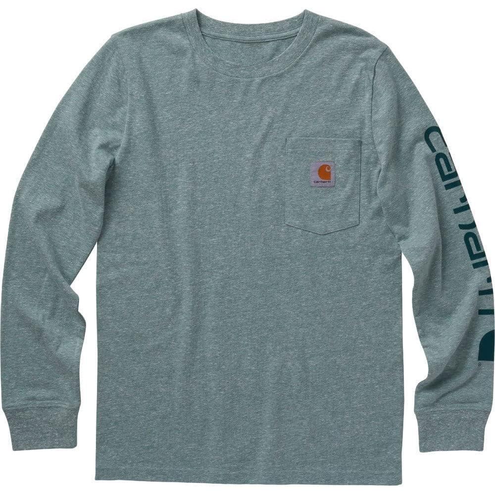 imageCarhartt Boys LongSleeve Logo Sleeve Pocket TShirtBlue Spruce Heather
