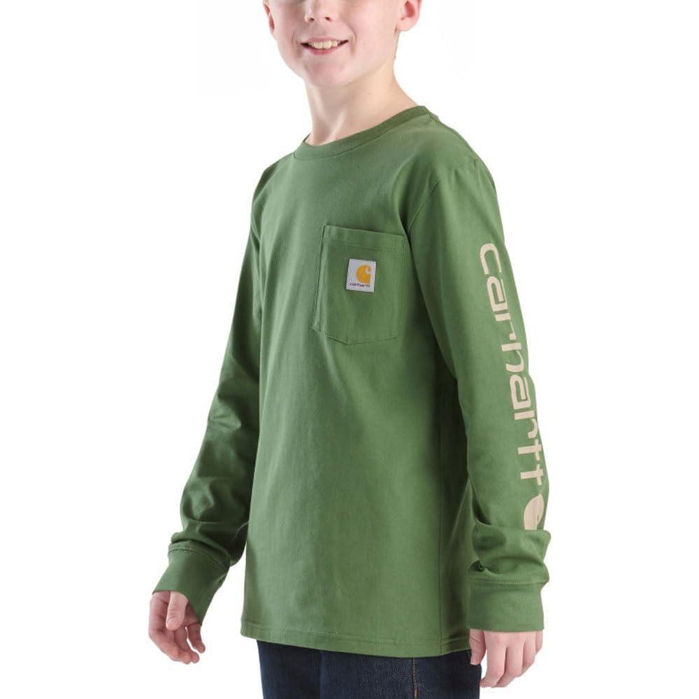 imageCarhartt Boys LongSleeve Logo Sleeve Pocket TShirtBronze Green
