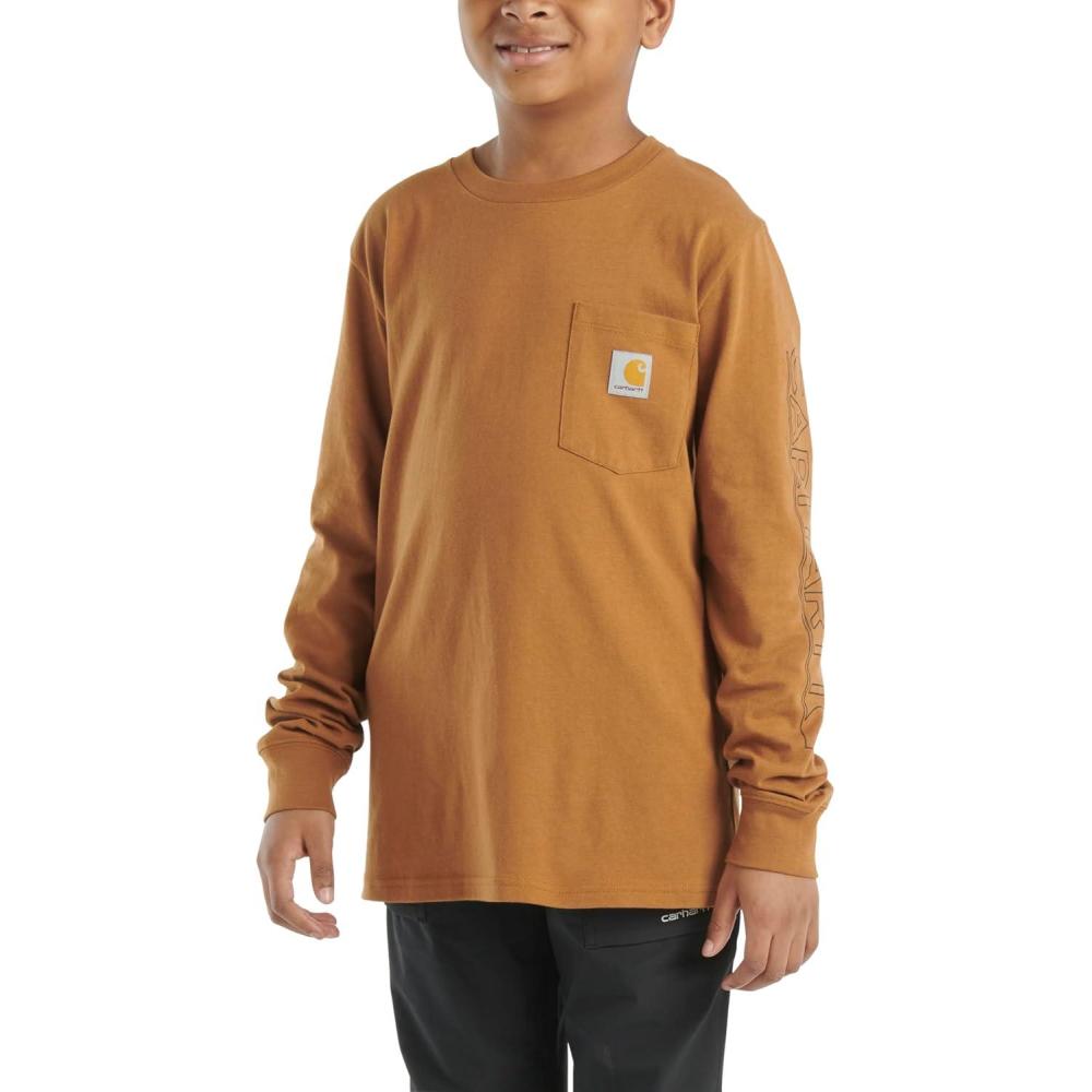 imageCarhartt Boys LongSleeve Logo Sleeve Pocket TShirtCarhartt Brown Tan