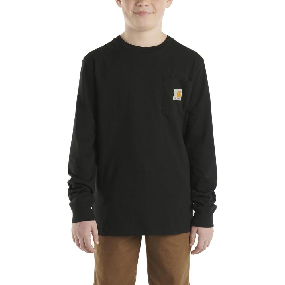 imageCarhartt Boys LongSleeve Logo Sleeve Pocket TShirtCaviar Black