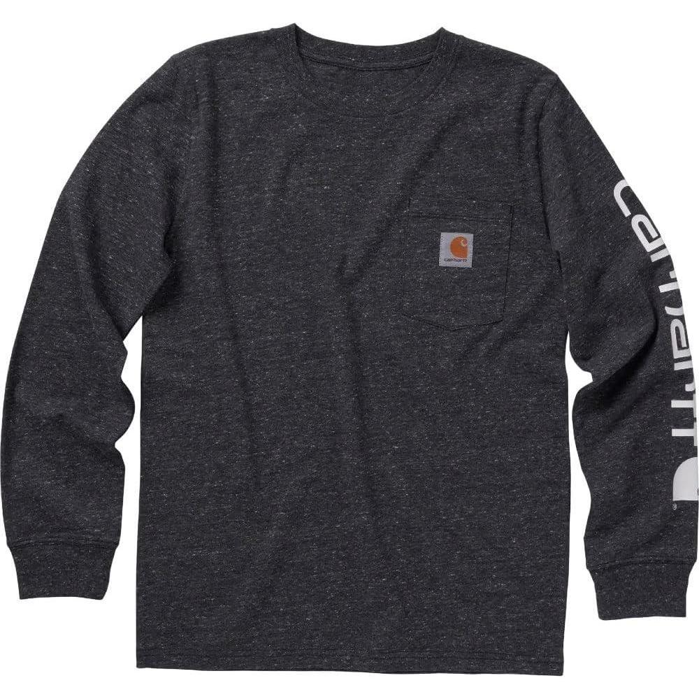 imageCarhartt Boys LongSleeve Logo Sleeve Pocket TShirtCaviar Black Heather