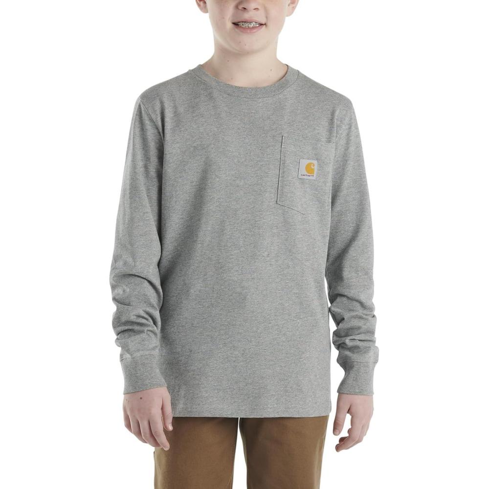 imageCarhartt Boys LongSleeve Logo Sleeve Pocket TShirtCharcoal Grey Heather