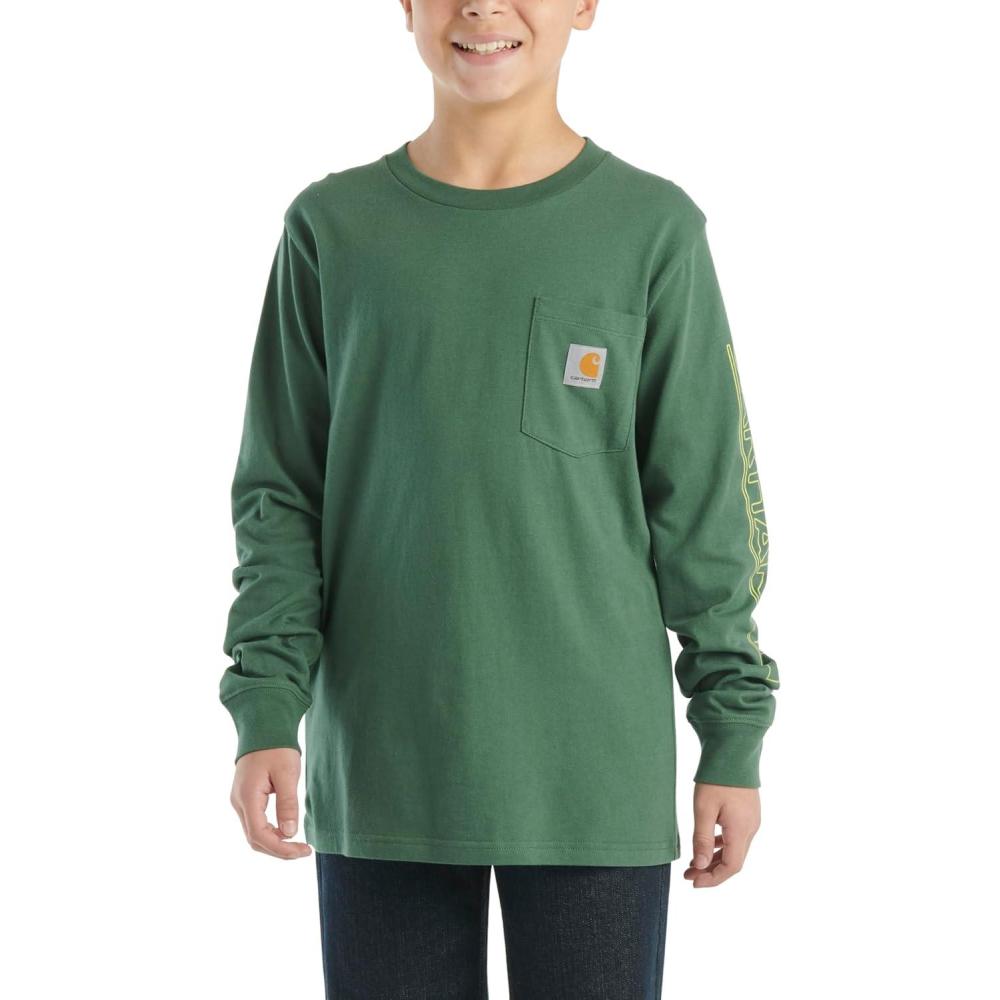 imageCarhartt Boys LongSleeve Logo Sleeve Pocket TShirtCilantro