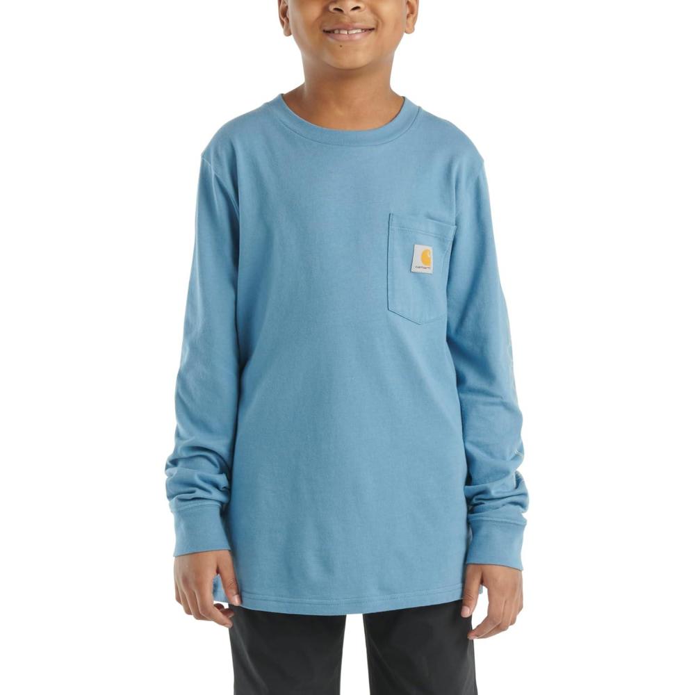 imageCarhartt Boys LongSleeve Logo Sleeve Pocket TShirtCoronet Blue