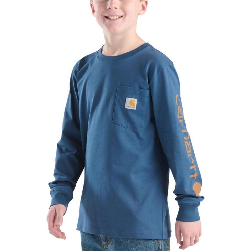 imageCarhartt Boys LongSleeve Logo Sleeve Pocket TShirtDark Denim