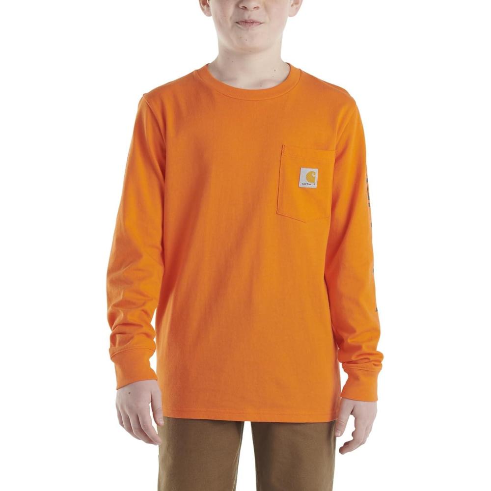 imageCarhartt Boys LongSleeve Logo Sleeve Pocket TShirtExotic Orange