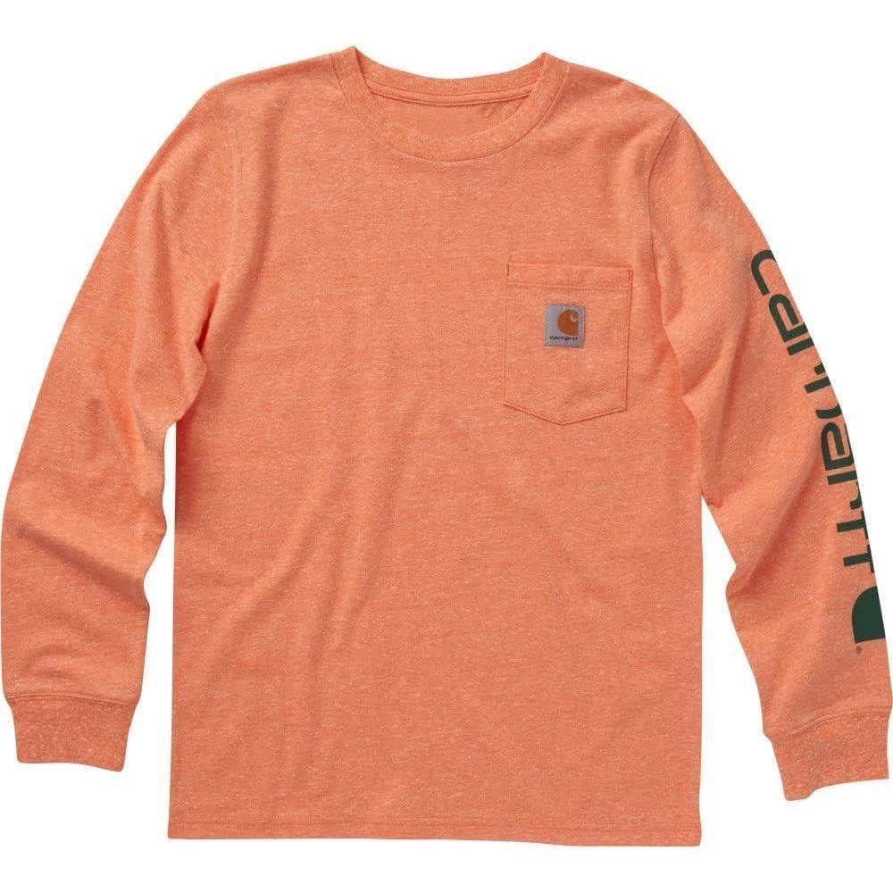 imageCarhartt Boys LongSleeve Logo Sleeve Pocket TShirtExotic Orange Heather