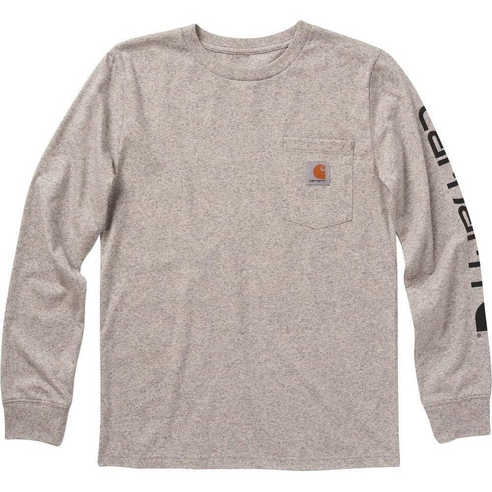 imageCarhartt Boys LongSleeve Logo Sleeve Pocket TShirtGray Heather