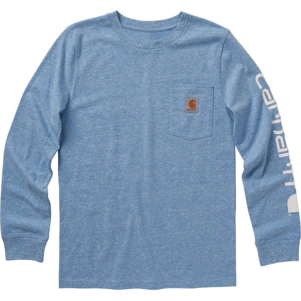 imageCarhartt Boys LongSleeve Logo Sleeve Pocket TShirtImperial Blue Heather