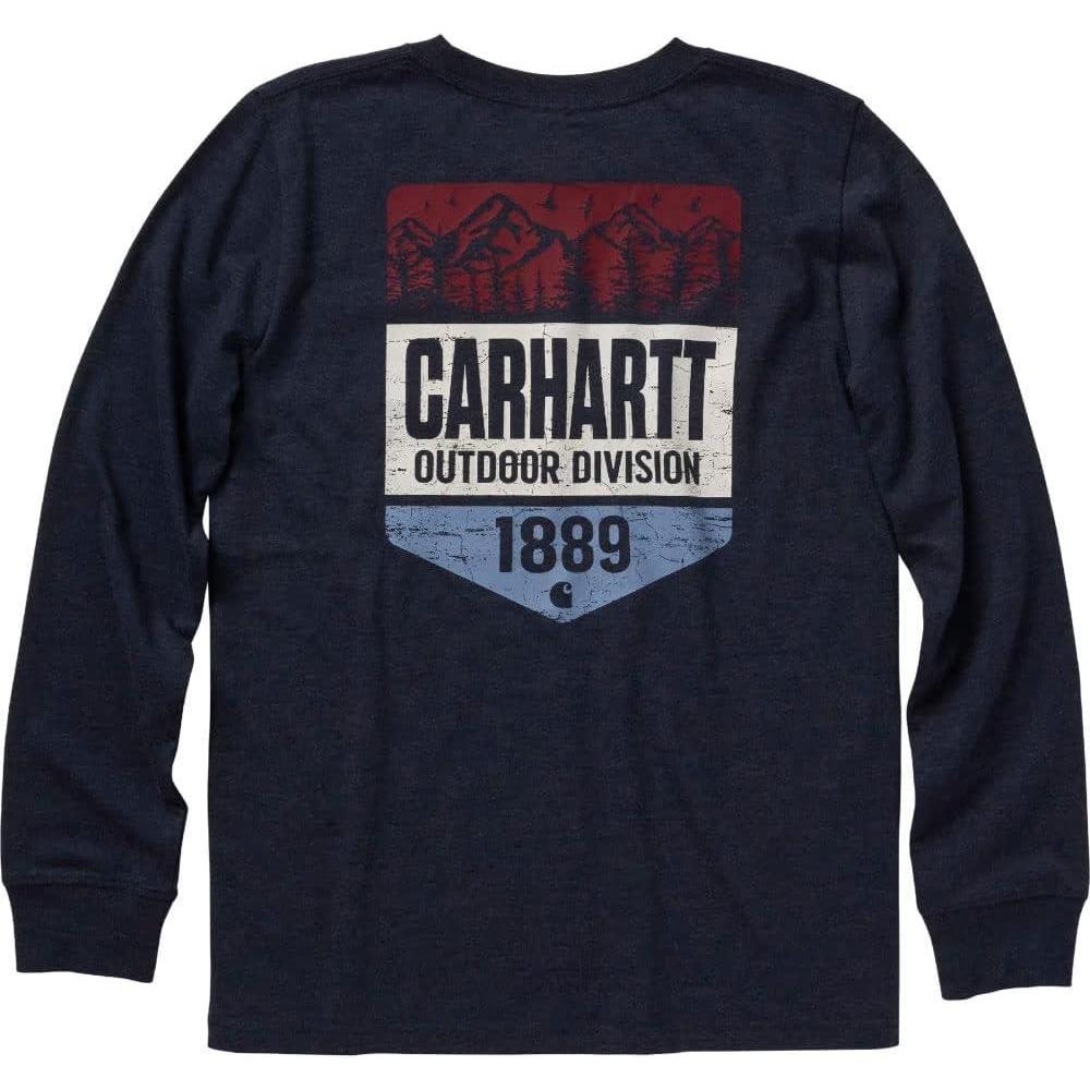 imageCarhartt Boys LongSleeve Logo Sleeve Pocket TShirtNavy Blazer Heather