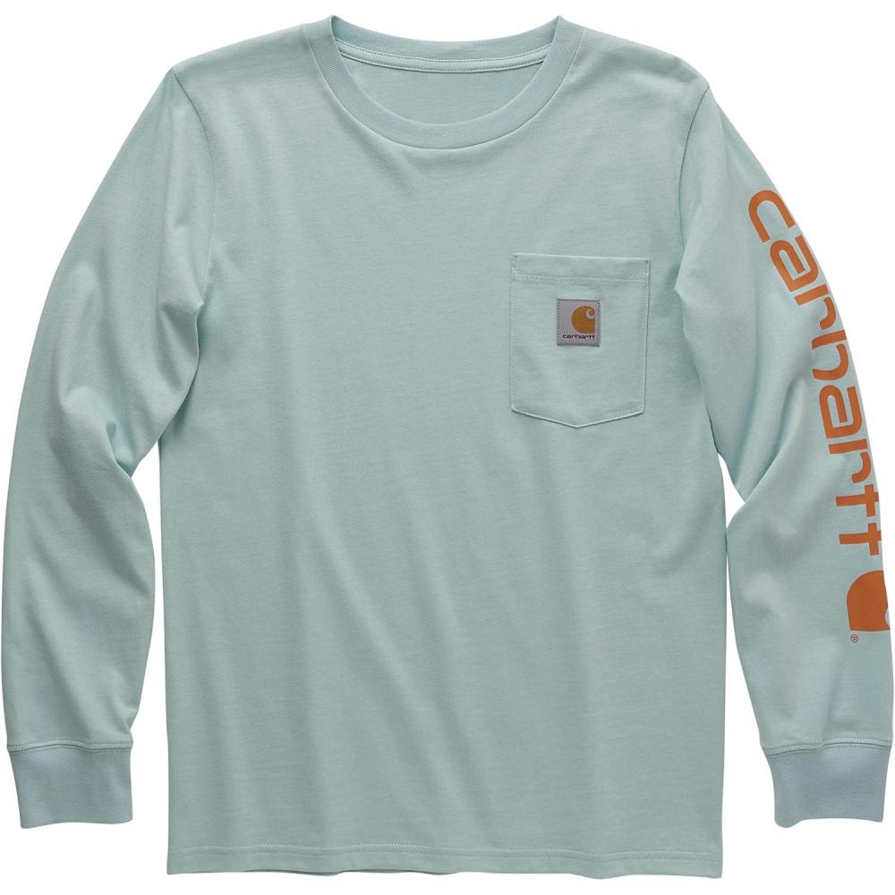 imageCarhartt Boys LongSleeve Logo Sleeve Pocket TShirtPastel Turquoise