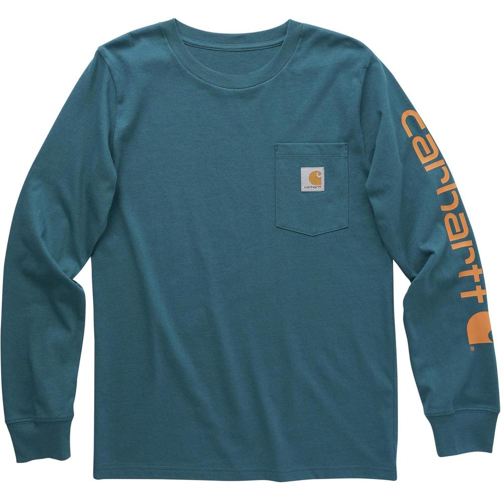 imageCarhartt Boys LongSleeve Logo Sleeve Pocket TShirtShaded Spruce
