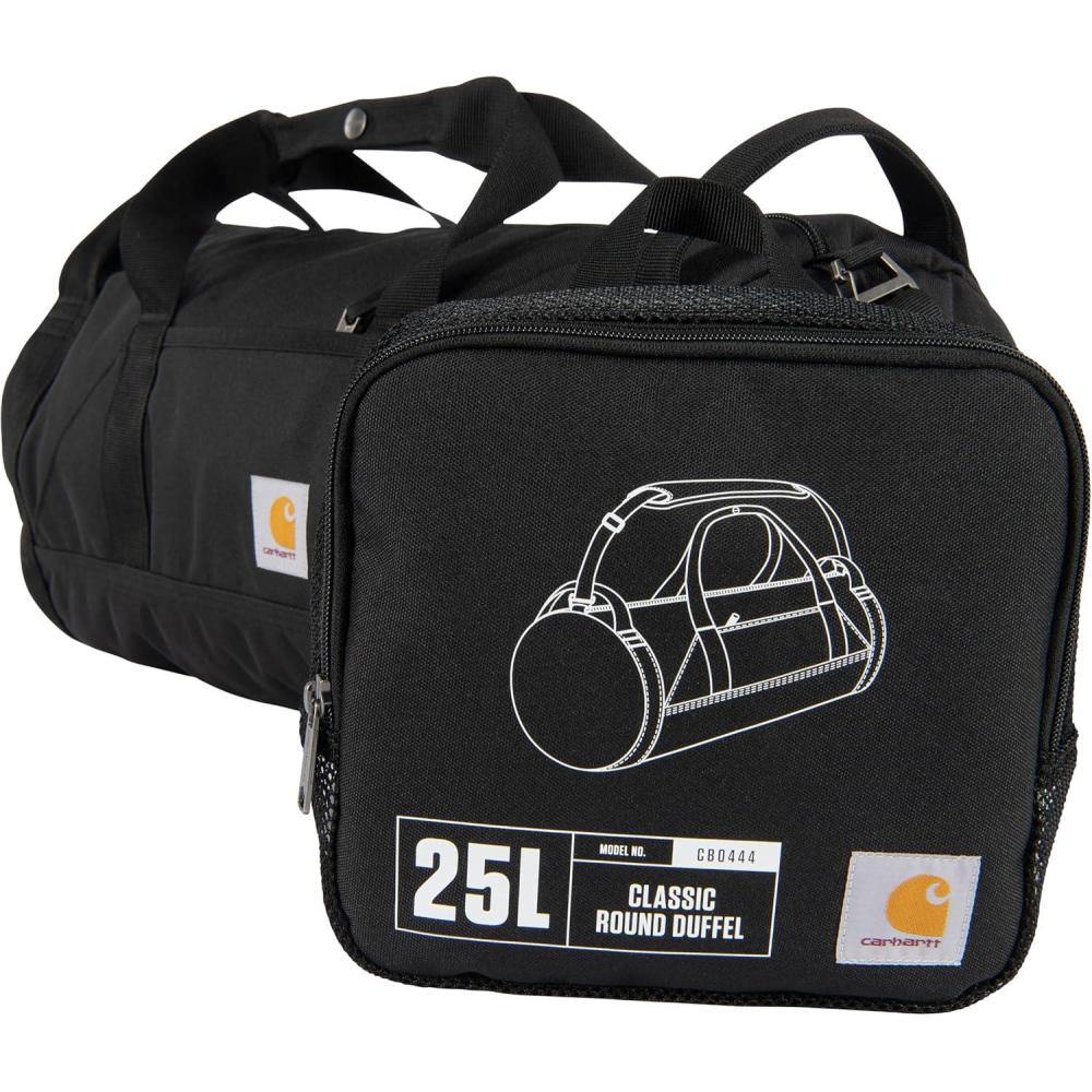 imageCarhartt Classic Round Duffel with Utility Pouch HeavyDuty WaterResistant Packable Gear Bag for Jobsite Gym and TravelBlack