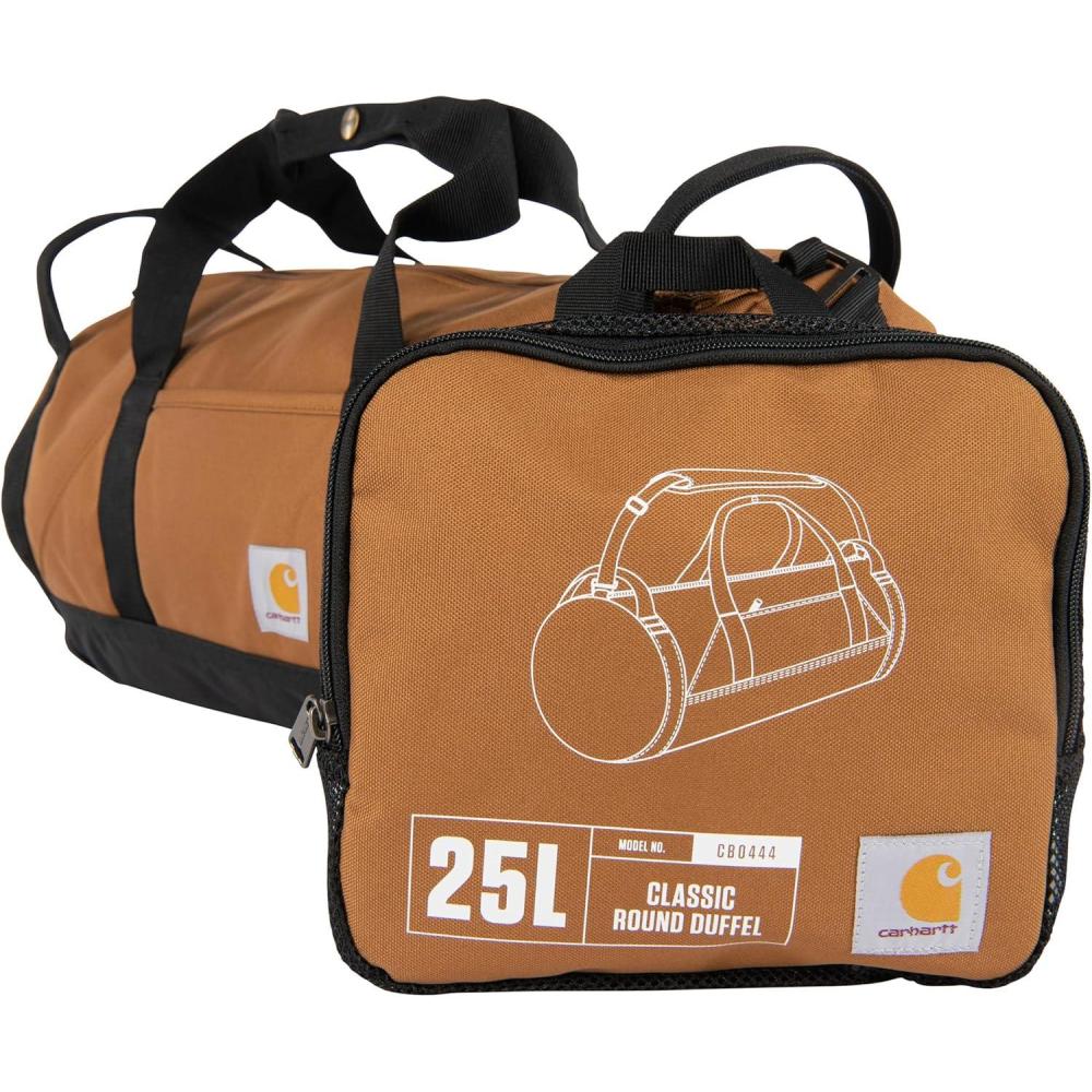 imageCarhartt Classic Round Duffel with Utility Pouch HeavyDuty WaterResistant Packable Gear Bag for Jobsite Gym and TravelCarhartt Brown
