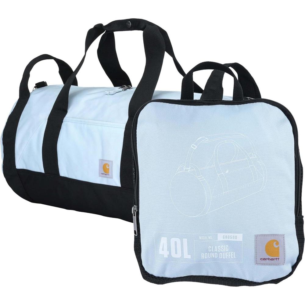 imageCarhartt Classic Round Duffel with Utility Pouch HeavyDuty WaterResistant Packable Gear Bag for Jobsite Gym and TravelEarly Fog