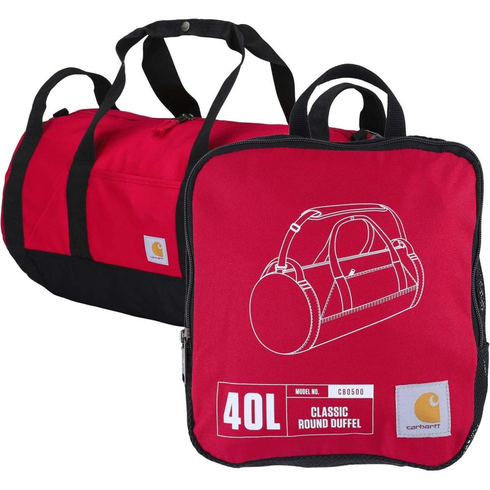 imageCarhartt Classic Round Duffel with Utility Pouch HeavyDuty WaterResistant Packable Gear Bag for Jobsite Gym and TravelIndustry Red