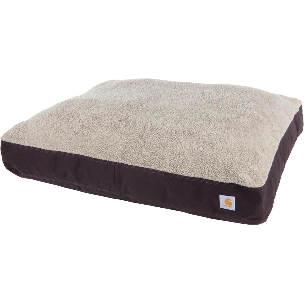 imageCarhartt Durable Canvas Pet Bed Water Resistant Firm Duck Dog Bed Carhartt Brown MediumDeep Wine Sherpa Top