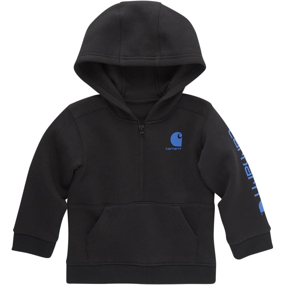 imageCarhartt Kids CA6273 LongSleeve HalfZip Sweatshirt BoysCaviar Black Blue Logo