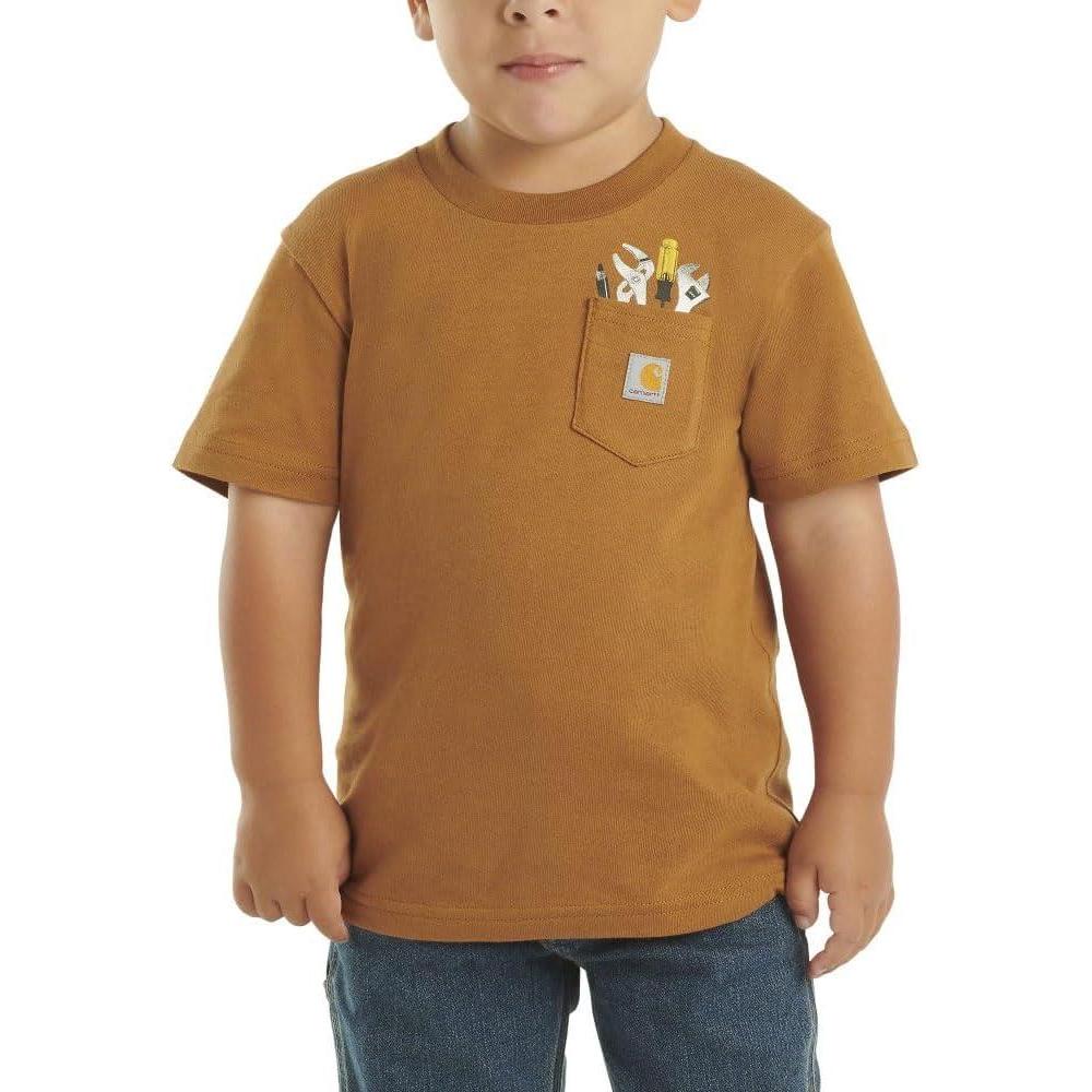 imageCarhartt Kids CA6509 ShortSleeve Tool Pocket TShirt  BoysBrown