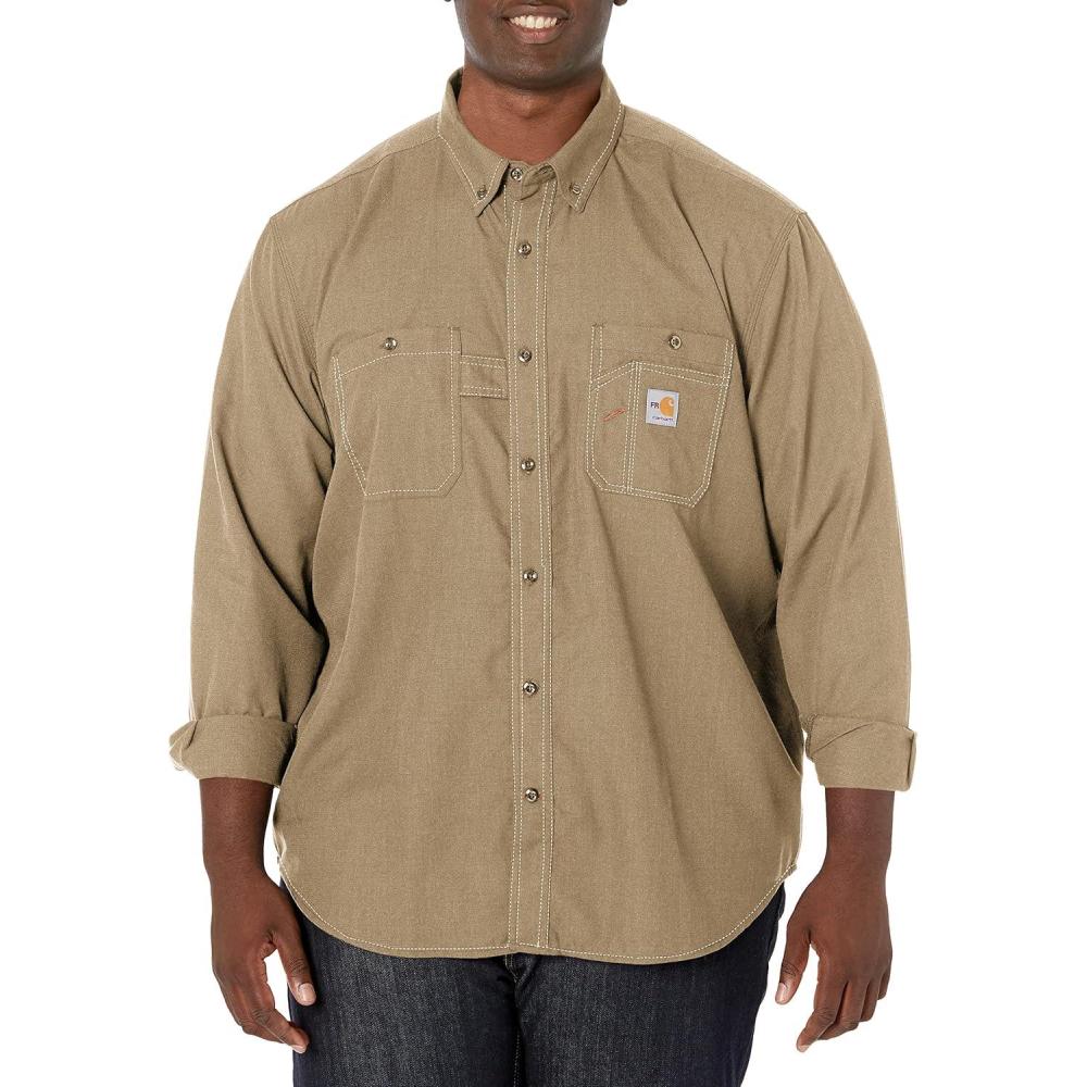 imageCarhartt Mens 104138 FlameResistant Force Lightweight Long Sleeve ShDark Khaki