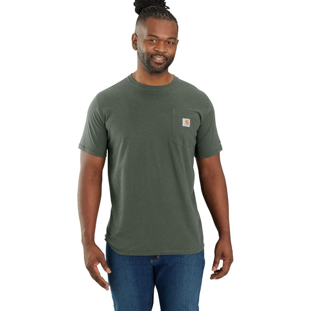 imageCarhartt Mens 104616 Force Relaxed Fit Midweight Short Sleeve PocketForestry Green Heather