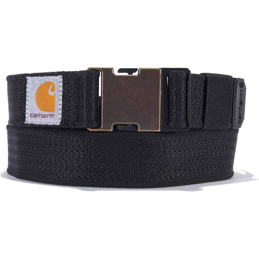 imageCarhartt Mens Casual Belts WHeavy Duty Flexible Stitching Available in Multiple Styles Colors ampamp SizesRugged Flex Nylon Webbing Black