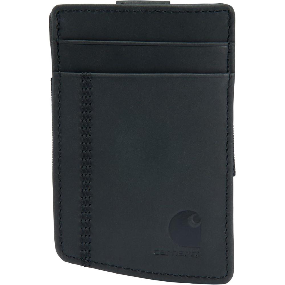 imageCarhartt Mens Casual Saddle Leather Wallets Available in Multiple Styles and ColorsBlack Front Pocket