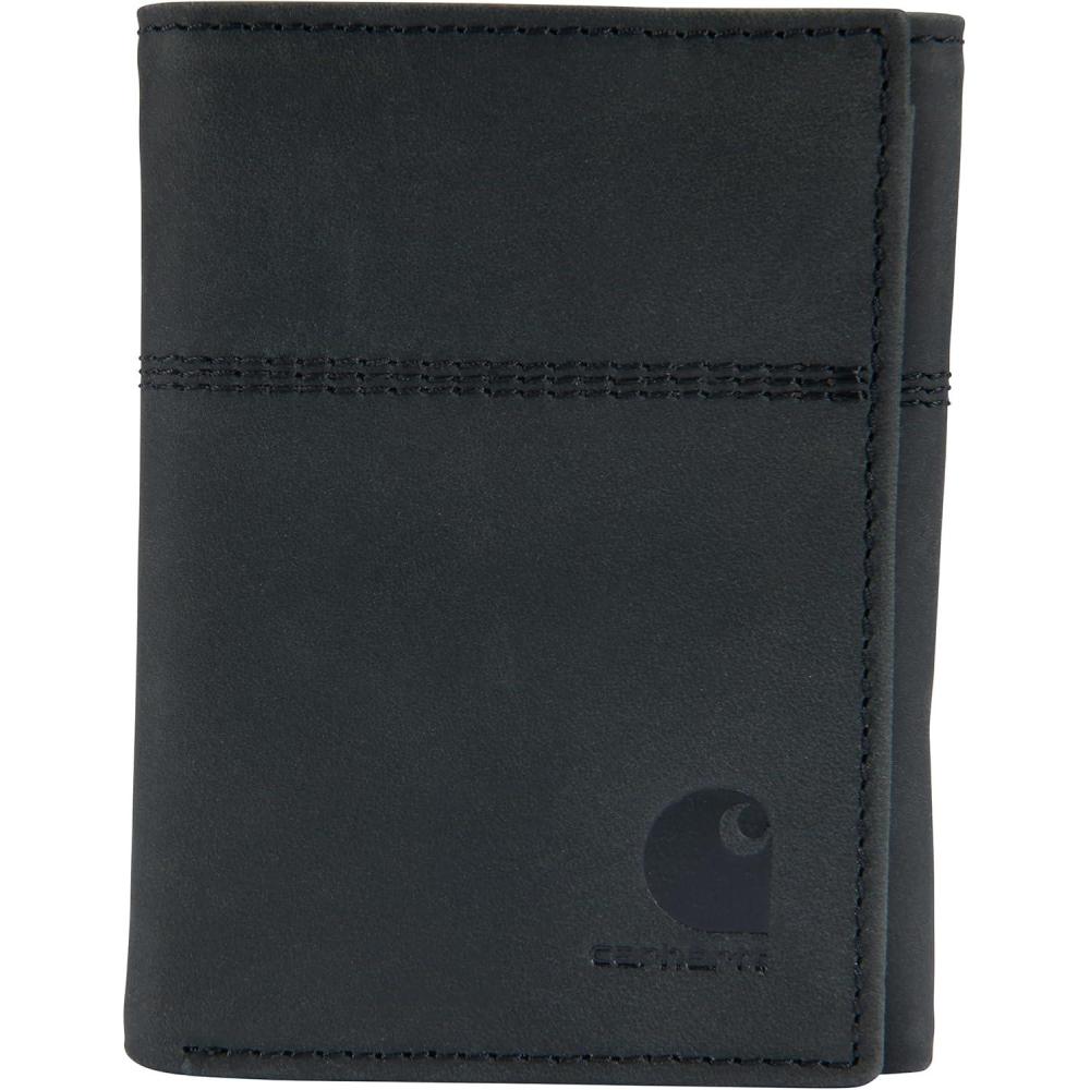 imageCarhartt Mens Casual Saddle Leather Wallets Available in Multiple Styles and ColorsBlack Trifold