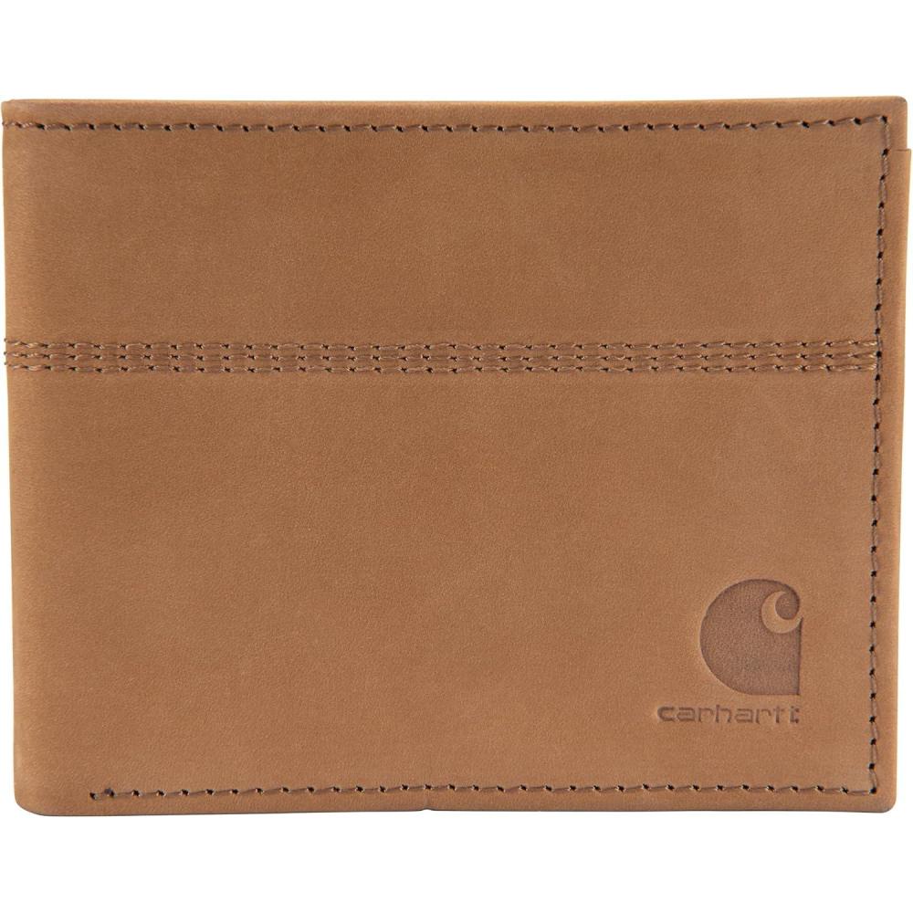 imageCarhartt Mens Casual Saddle Leather Wallets Available in Multiple Styles and ColorsCarhartt Brown Bifold